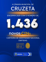 A Câmara Municipal de Cruzeta encerra o ano de 2025 com um importante marco para a população: a emissão de 1.436 novas CINs (Carteiras de Identidade Nacional).