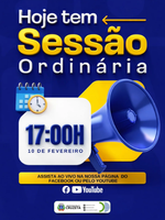A Câmara Municipal de Cruzeta informa que hoje, às 17h, será realizada a Sessão Ordinária no Plenário Pedro Vital.