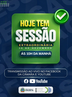 A Câmara Municipal de Cruzeta informa que hoje haverá Sessão Extraordinária, com início às 10h da manhã.