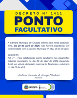 A Câmara Municipal de Cruzeta informa que nesta segunda-feira, dia 20 de abril de 2025, não haverá expediente