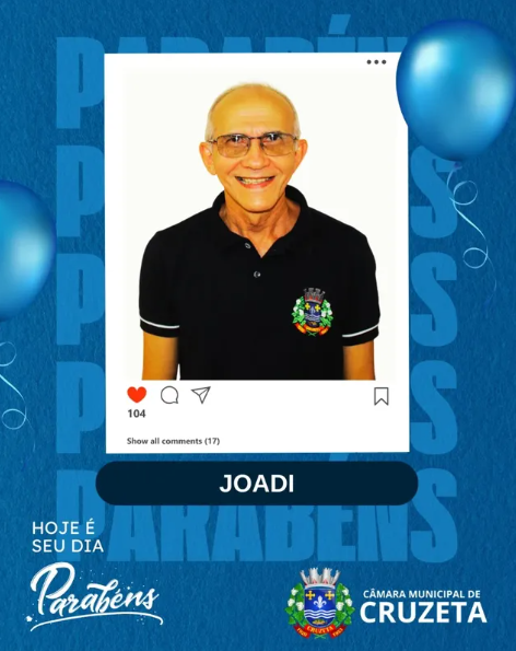 A Câmara Municipal de Cruzeta parabeniza com grande alegria o servidor Joadi Almeida pelo seu aniversário!