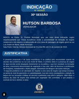 CONFIRA A INDICAÇÃO DO VEREADOR HUTSON BARBOSA, NA 30° SESSÃO ORDINÁRIA.