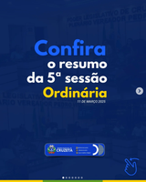 Confira o resumo da 5ª Sessão Ordinária, realizada ontem, 11 de Março, no Plenário Pedro Vital da Câmara Municipal de Cruzeta