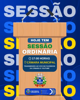Hoje 15 de abril, haverá Sessão Ordinária no Plenário Pedro Vital da Câmara Municipal de Cruzeta, início às 17h.
