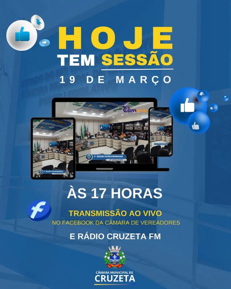 Hoje é dia de Sessão Ordinária, com início marcado para as 17 horas no Plenário Pedro Vital da Câmara Municipal de Cruzeta