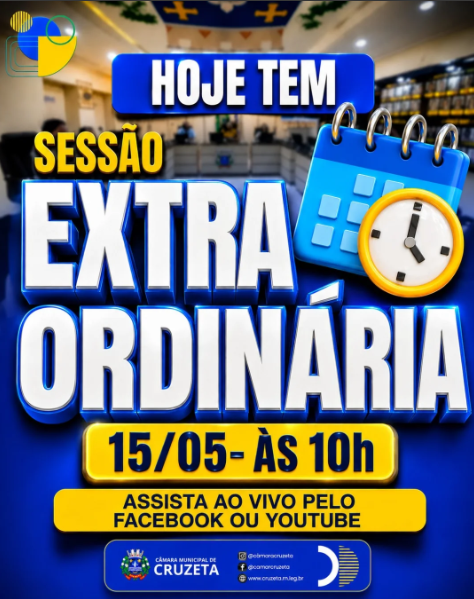 Hoje haverá Sessão Extraordinária a partir das 10h da manhã