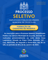 PROCESSO SELETIVO SIMPLIFICADO PÚBLICO DA CÂMARA MUNICIPAL DE CRUZETA/RN